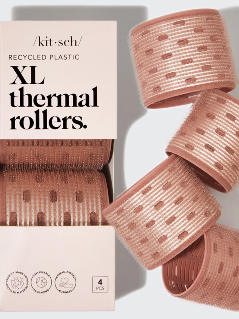 NWT Kitsch XL Ceramic Thermal Rollers Recycled Plastic 4pcs Pink